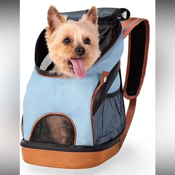 Ibiyaya New Denim Fun LightweightPet Backpack Cat & Dog Carrier, Denim, Small